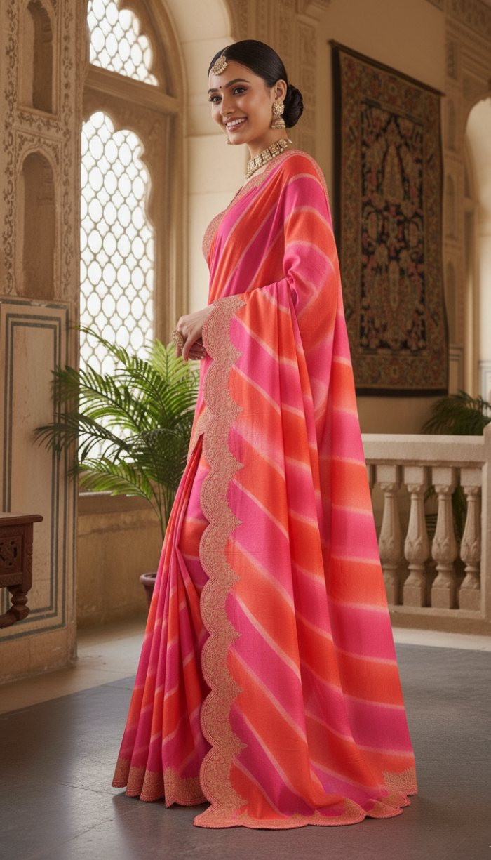 Pure Moonga Red Shaded Silk Saree