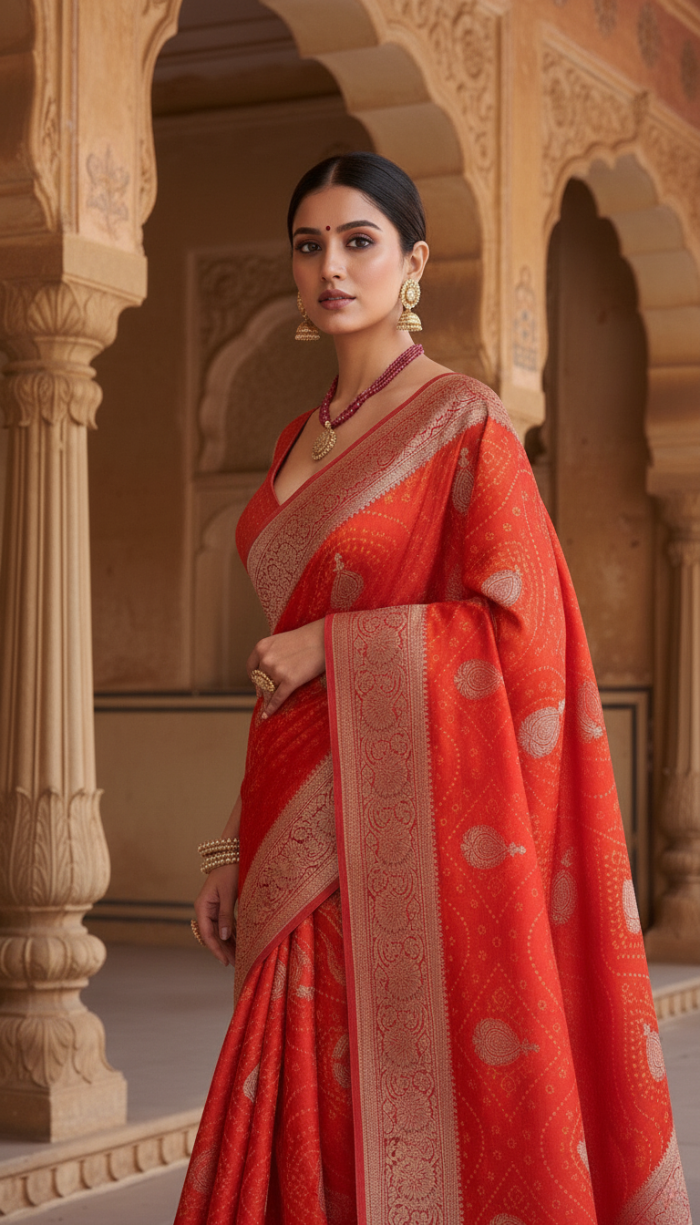 Banaras Kathan Red Saree