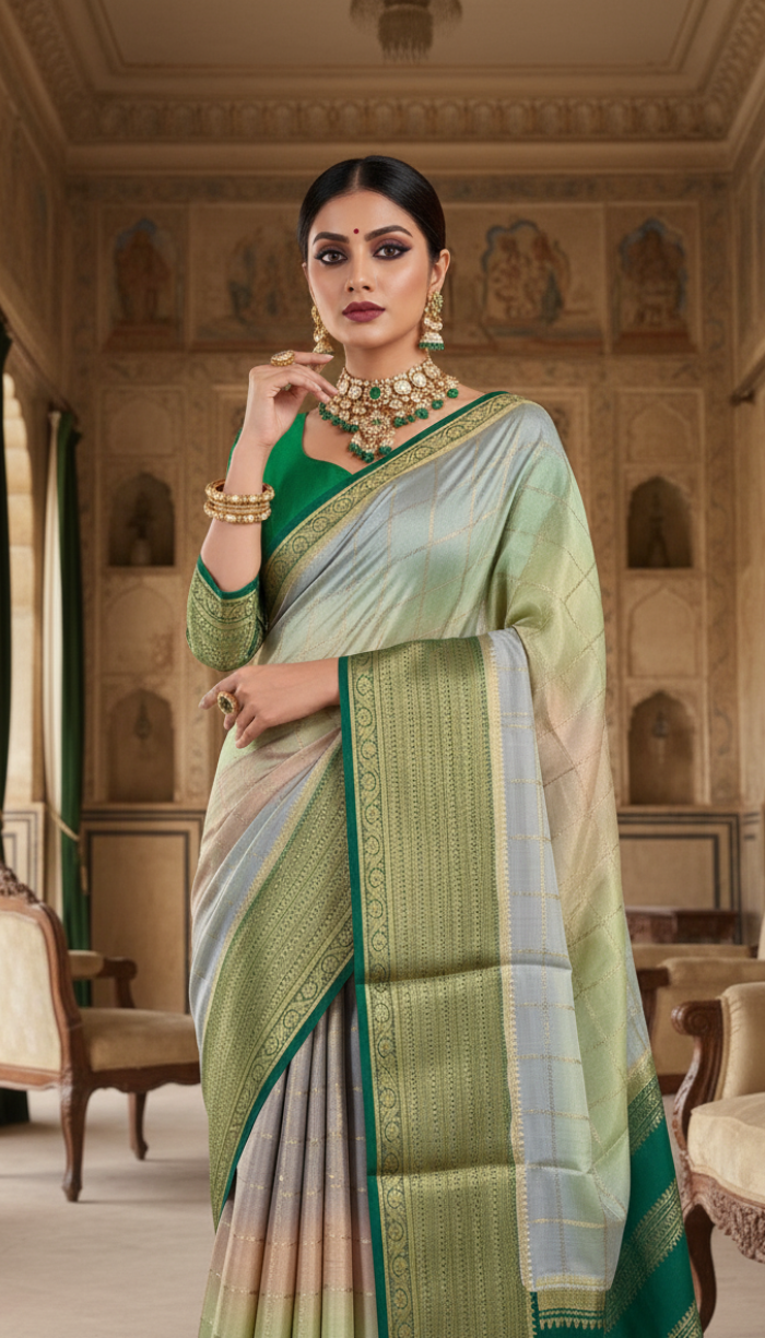Pure Mysore Crape Green Silk Saree