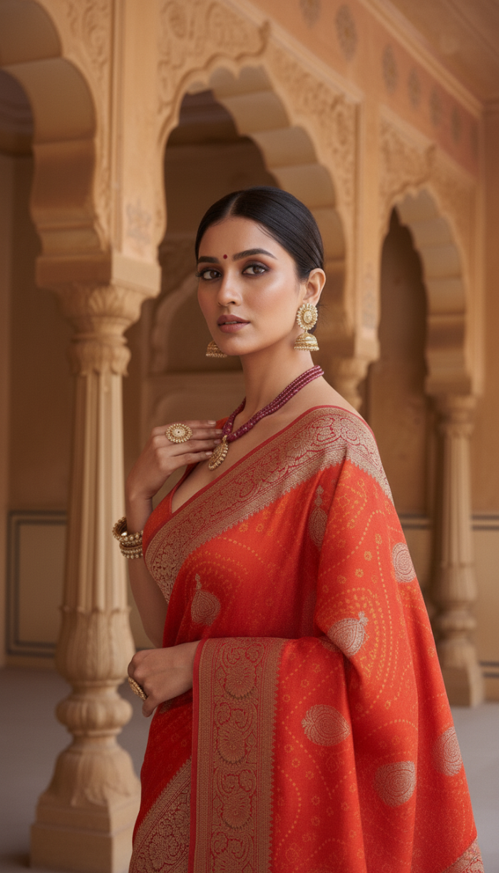 Banaras Kathan Red Saree
