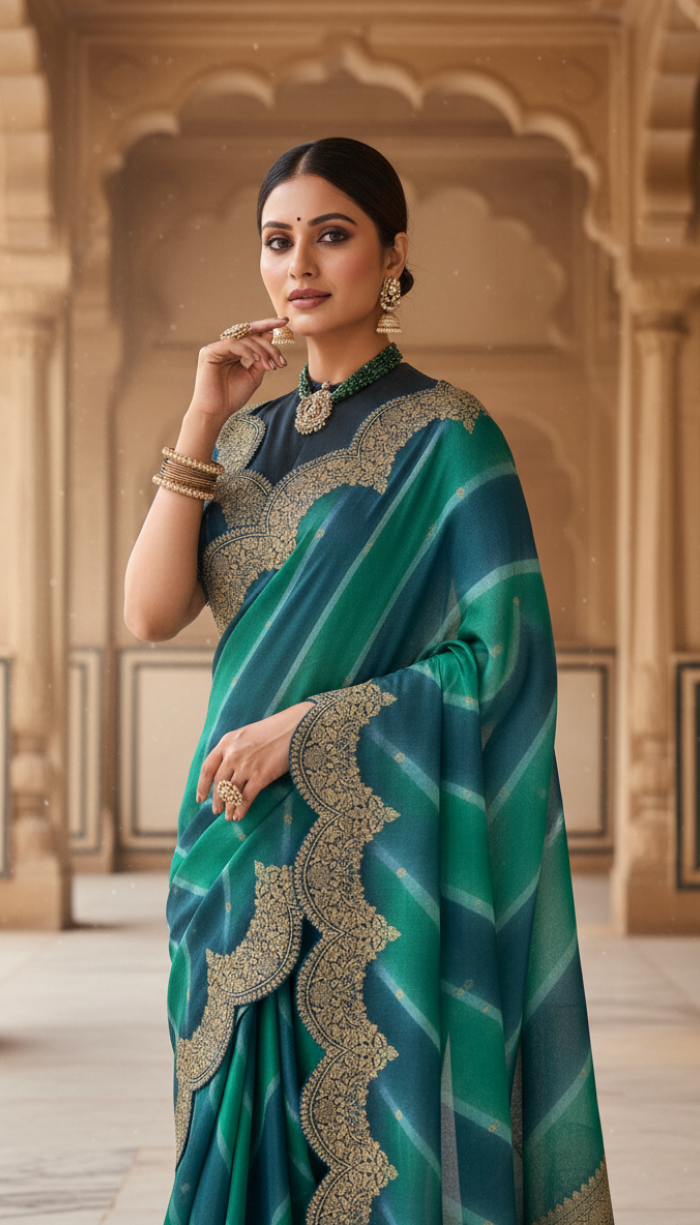 Pure Moonga Green Shaded Silk Saree
