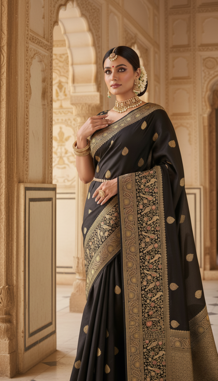 Pure Mashru Black Satin Silk
