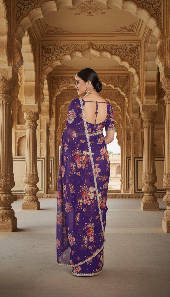 Pure Chinon Crepe Lavender Silk Saree