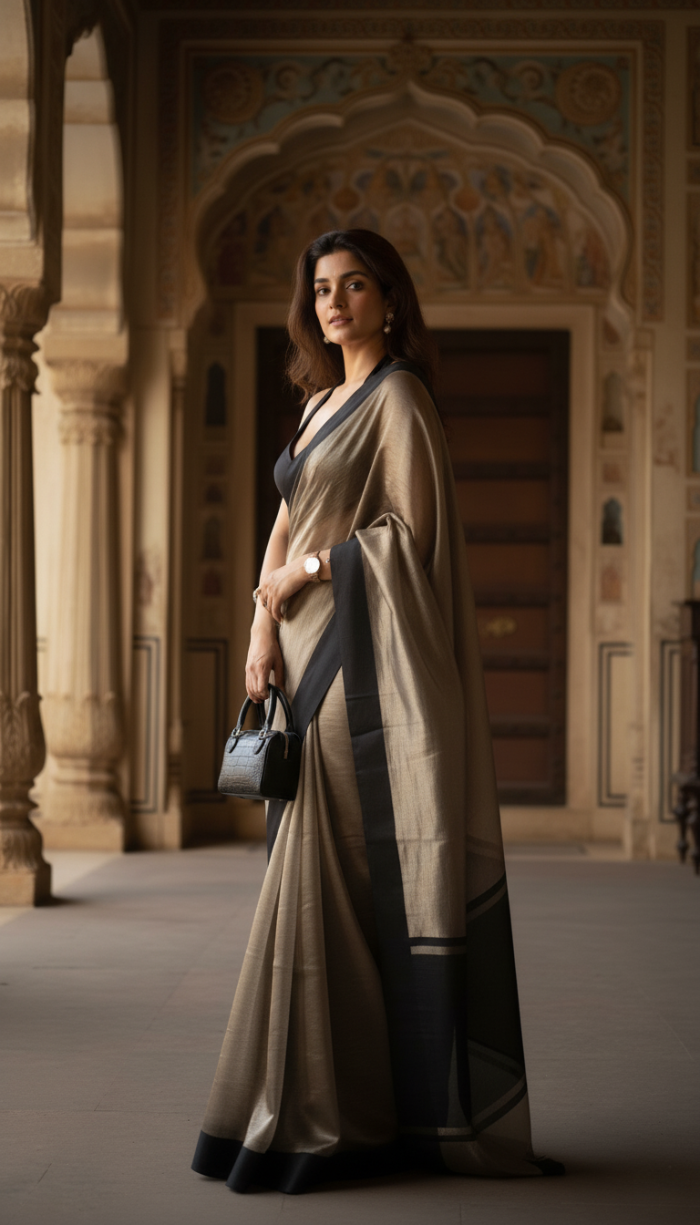 Banarsi Handloom Pure Tissue Silk Satin Border Saree