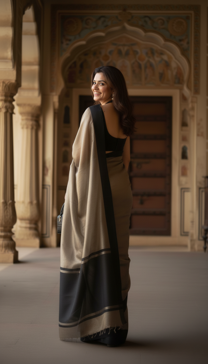 Banarsi Handloom Pure Tissue Silk Satin Border Saree