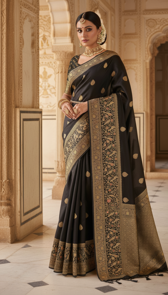 Pure Mashru Black Satin Silk