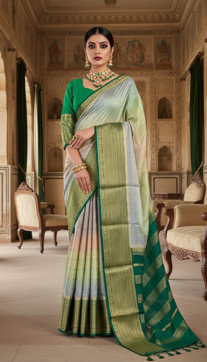Pure Mysore Crape Green Silk Saree