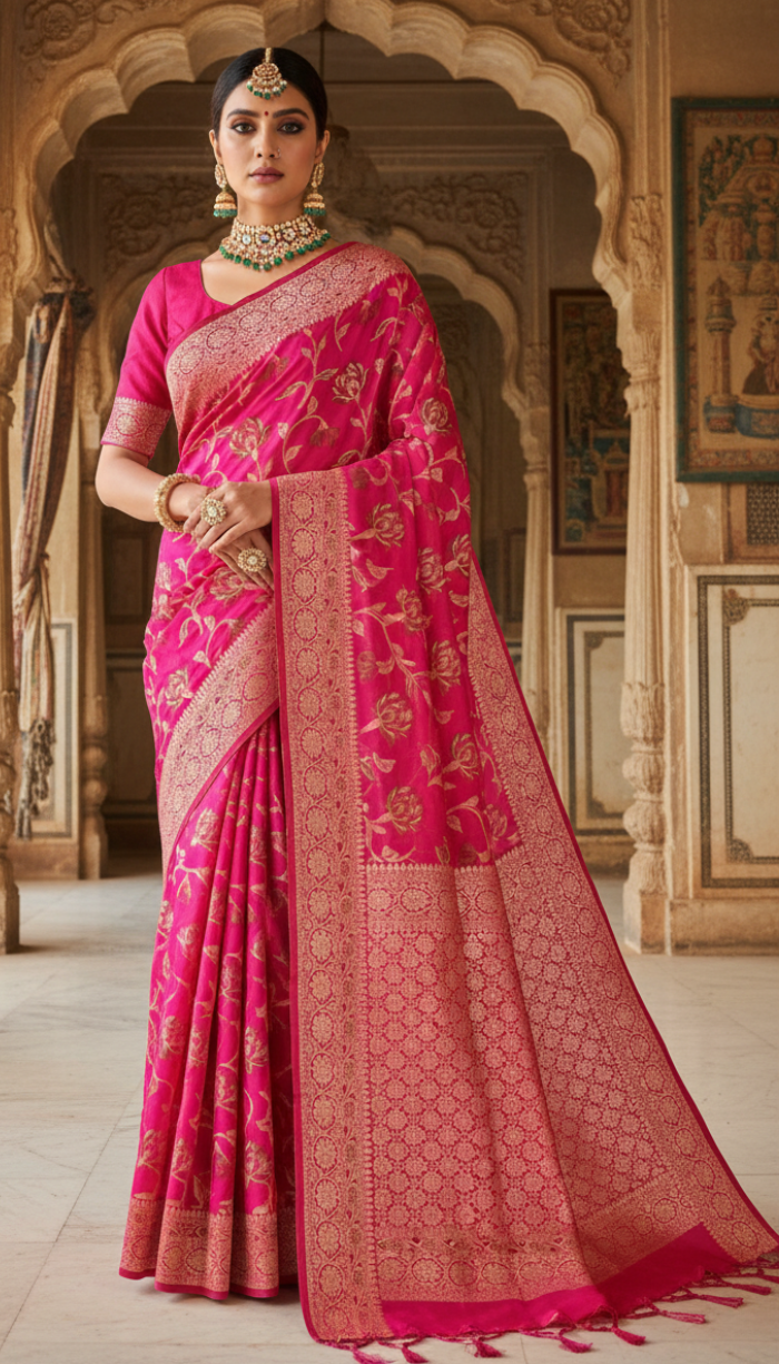Banarasi Handloom Pink Saree