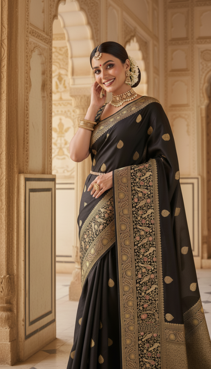 Pure Mashru Black Satin Silk
