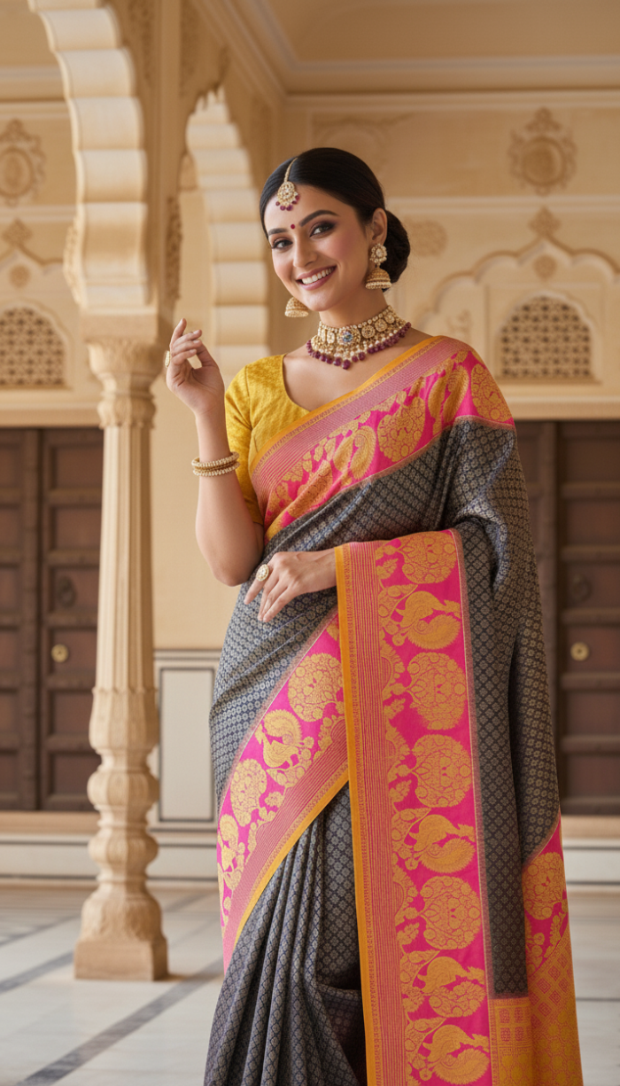 Soft Kanchi Cape Orange Silk Saree