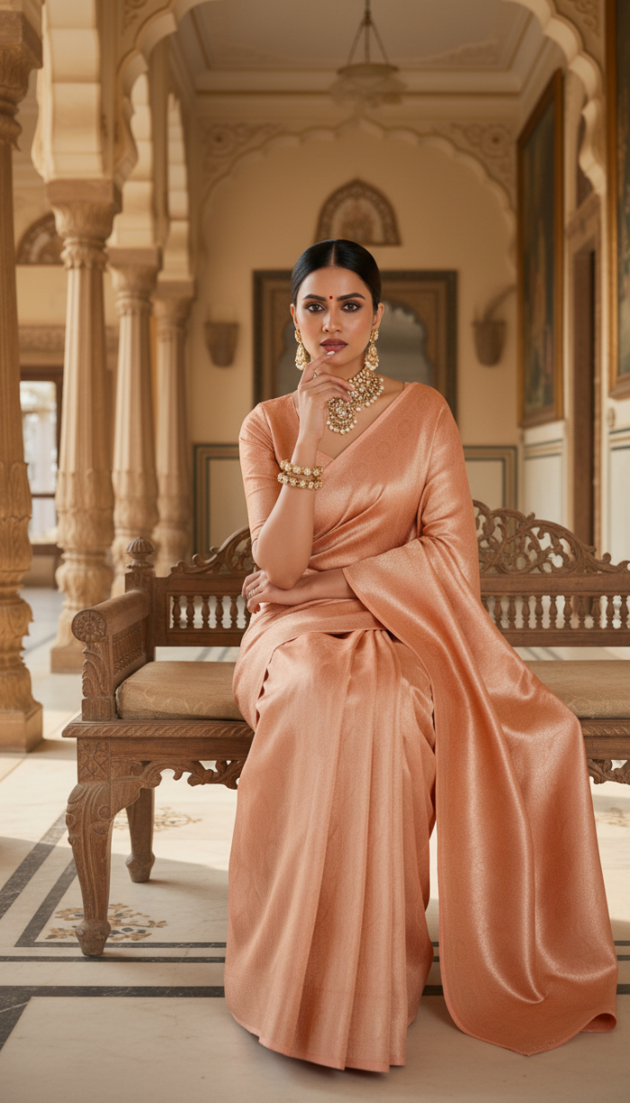 Pure Tissue Peach Gold Shaded Silk Saree