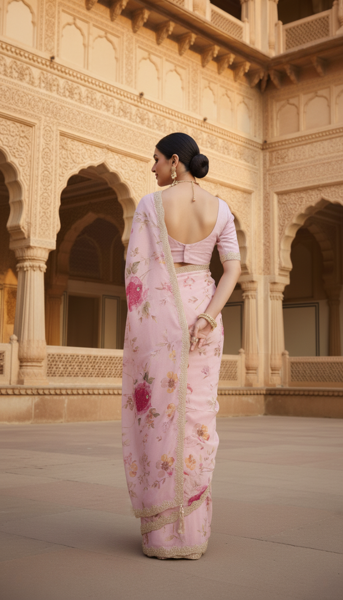 Pure Pink Chinnon Crepe Saree