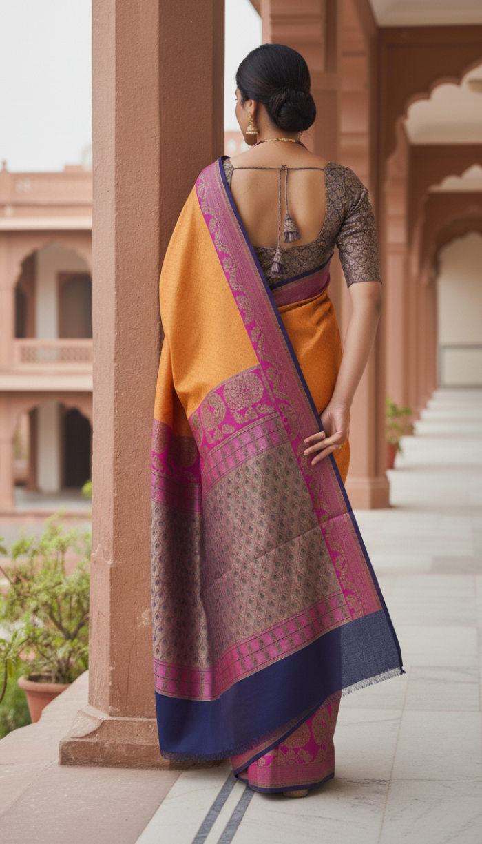 Soft Kanchi Crepe Purple Shaded Silk Saree