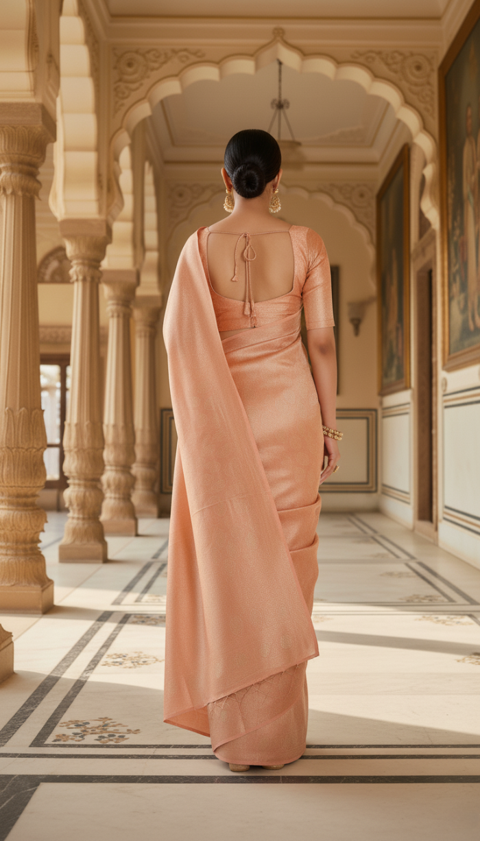 Pure Tissue Peach Gold Shaded Silk Saree