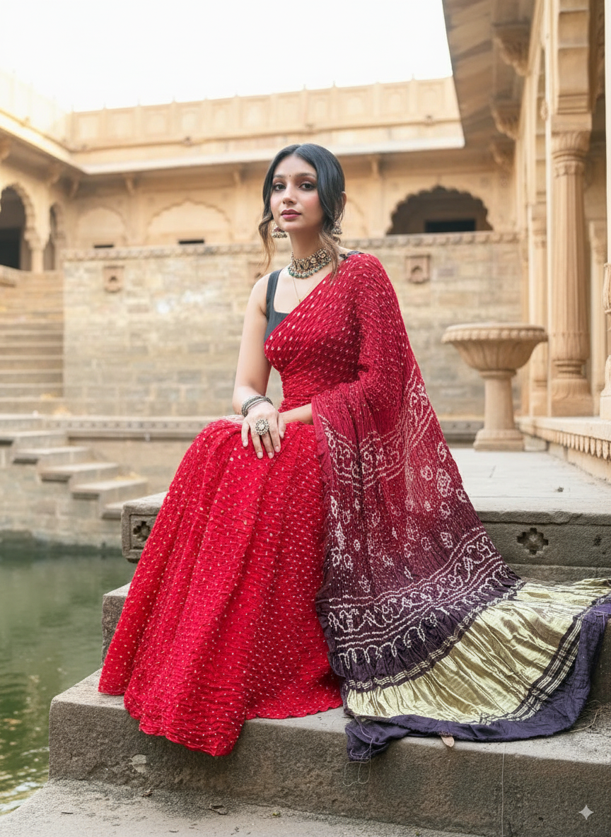 Pure Gaji Maroon Shaded Silk Saree