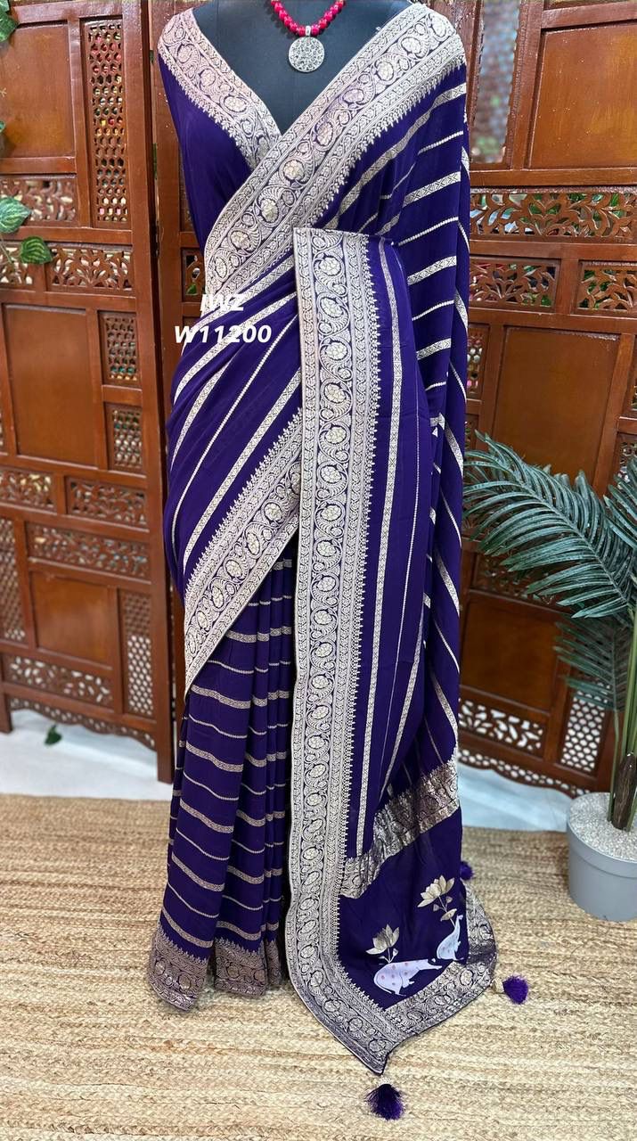 Banarasi Khaddi Dark Blue Georgette Saree